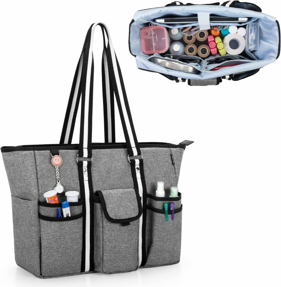 CURMIO Tote Handbags | Curmio Nurse Tote Bag With Additional Bottom Support For Home Health Care, Clinical Bag For Nursing Students, Doctors, Medical Assistants, Gray (Empty Bag Only, Patented Design)