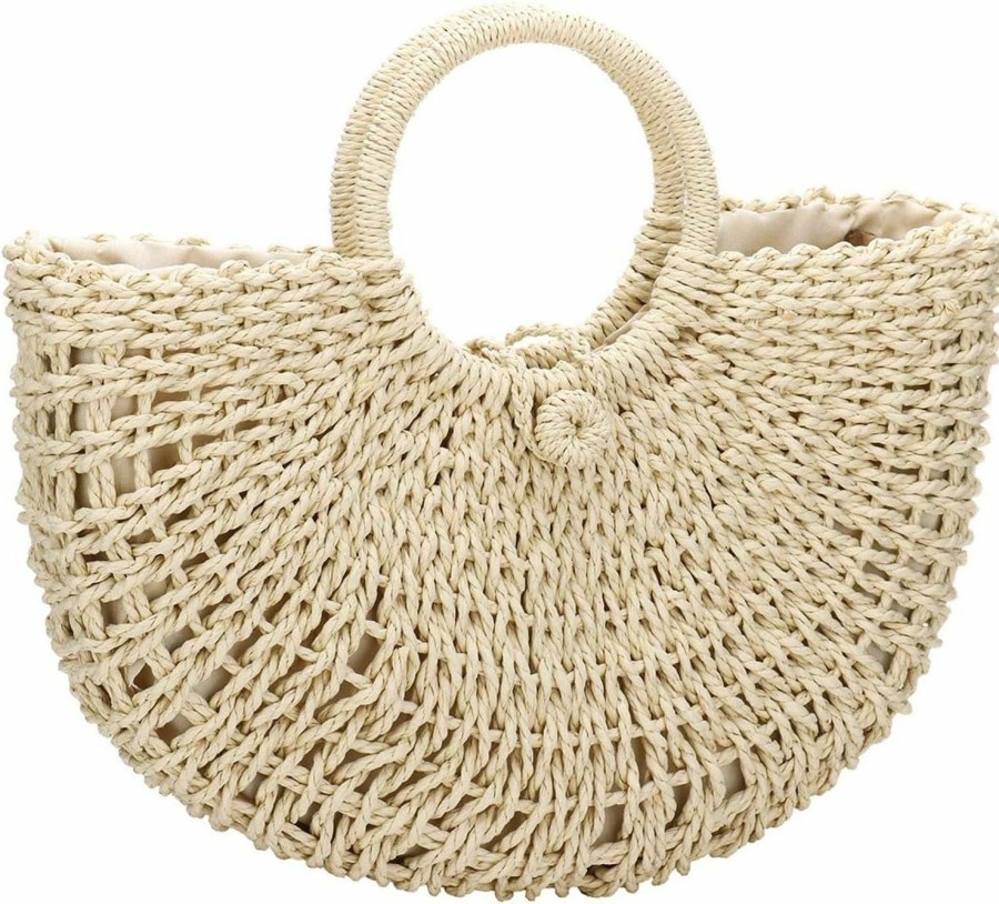 YYW Tote Handbags | Yyw Straw Bags For Women,Hand-Woven Straw Top-Handle Bag With Round Ring Handle Summer Beach Rattan Tote Handbag