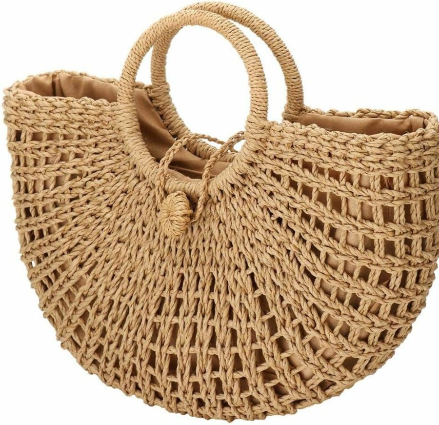 YYW Tote Handbags | Yyw Straw Bags For Women,Hand-Woven Straw Top-Handle Bag With Round Ring Handle Summer Beach Rattan Tote Handbag