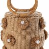 JBRUN Tote Handbags | Jbrun Pearl Flower Straw Woven Tote Bag Summer Beach Rattan Handle Bucket Bag Straw Purses And Handbags For Women