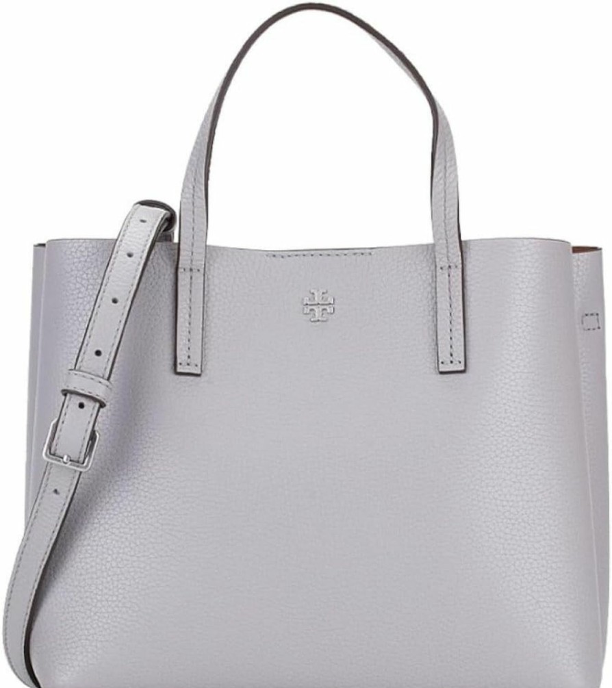 Tory Burch Tote Handbags | Tory Burch 85985 Blake Bay Grey With Silver Hardware Women'S Leather Small Tote Bag