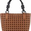 SHARPAD Tote Handbags | Sharpad Woven Tote Bags For Women Hollow Out Handmad Woven Leather Shoulder Bag Top-Handle Purse Shopper Bag Beach Bag