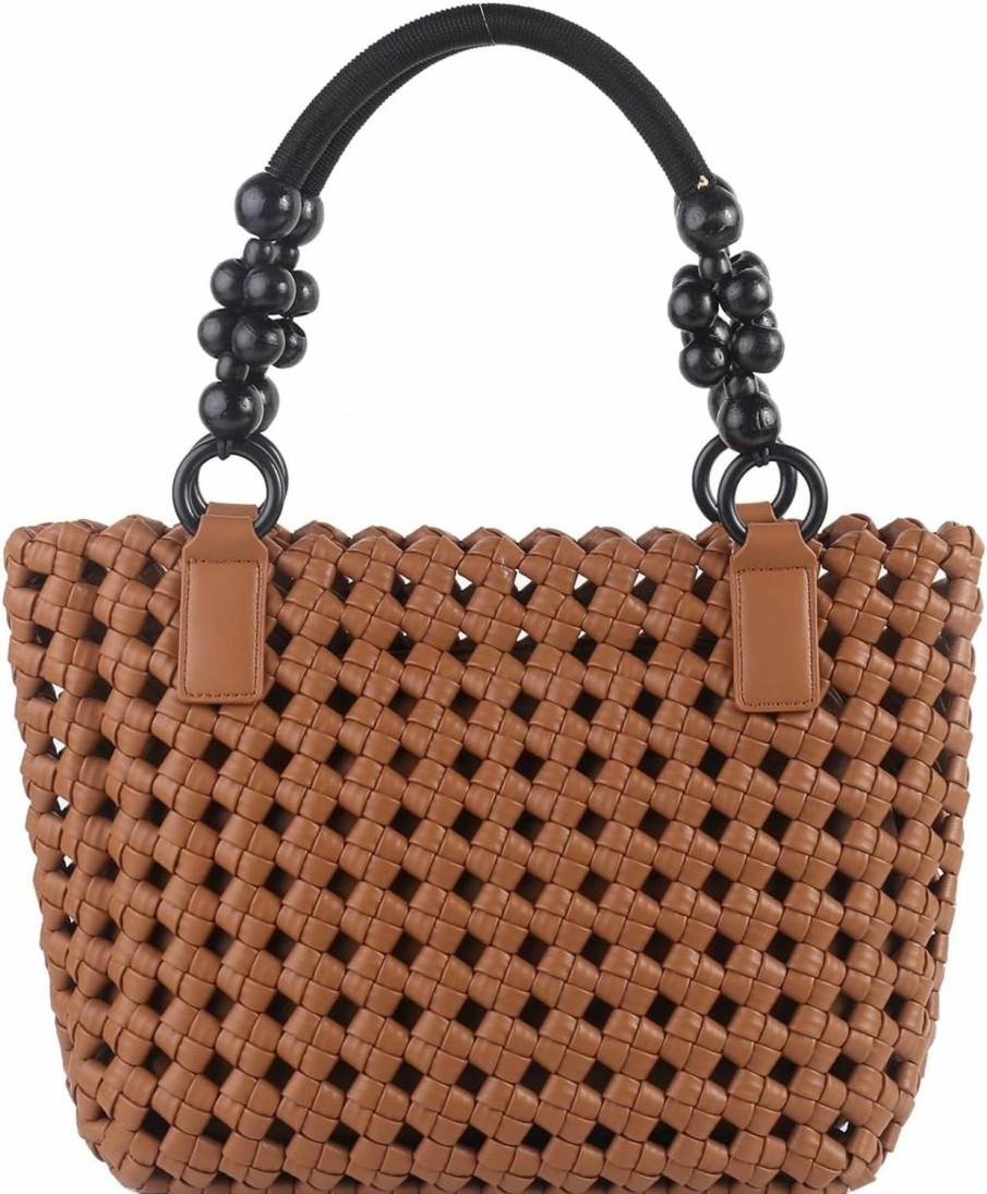 SHARPAD Tote Handbags | Sharpad Woven Tote Bags For Women Hollow Out Handmad Woven Leather Shoulder Bag Top-Handle Purse Shopper Bag Beach Bag