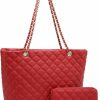 XB XIBANG Tote Handbags | Xb Tote Purse And Handbags Set For Women Leather Quilted Shoulder Bag Wristlet Wallet Zipper 2Pcs Purse Set