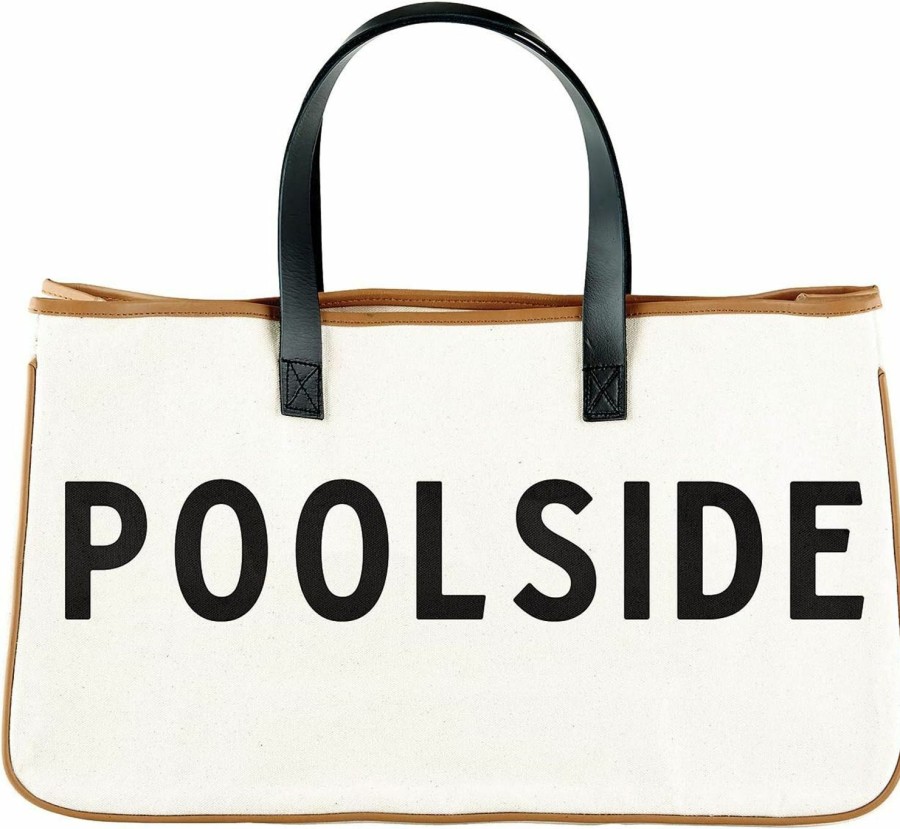 Santa Barbara Design Studio Tote Handbags | Santa Barbara Design Studio Tote Bag Hold Everything Collection Black And White 100% Cotton Canvas With Genuine Leather Handles, Large, Poolside