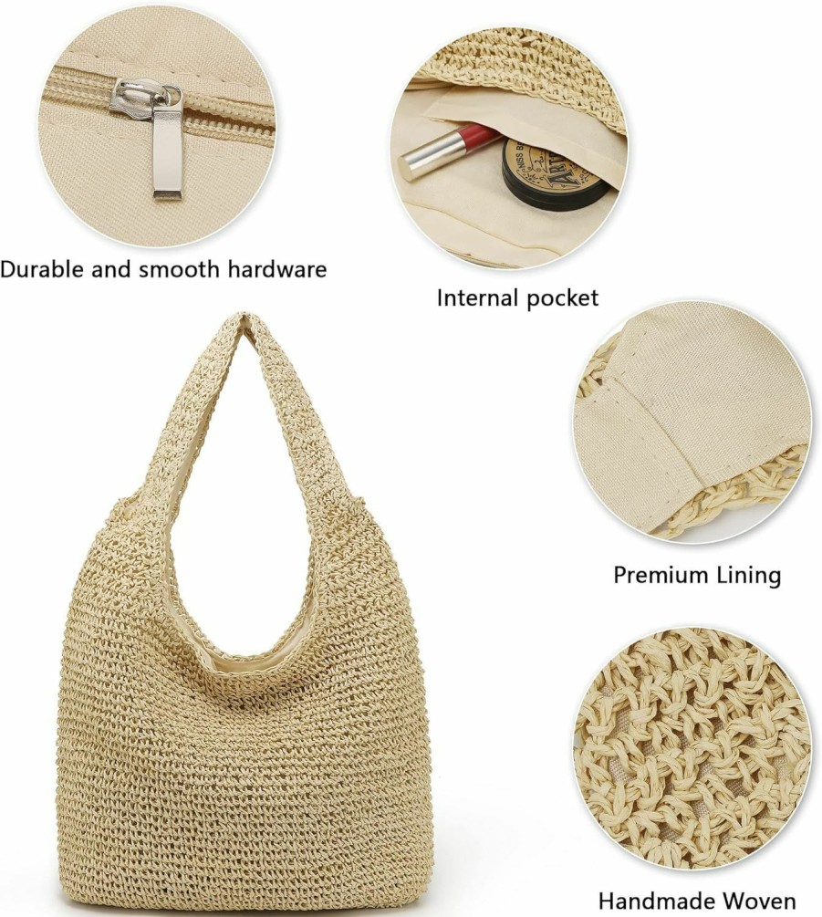 fannos Tote Handbags | Fannos Woven Beach Bags For Women Straw Beach Bag Summer Handbag Handmade Straw Tote