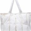 Zhoujazbb Tote Handbags | Puffer Tote Bag For Women Luxury Quilted Puffy Handbag Light Winter Shoulder Bag