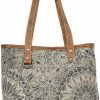 Myra Bag Tote Handbags | Boho Lace Print Upcycled Canvas And Genuine Leather Tote Bag