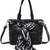 Downupdown Tote Handbags | Downupdown Women Handbags Purse Shoulder Bags Skull Print Leather Hobo Bag Black Gothic Bag Ladies Satchel With Handkerchief