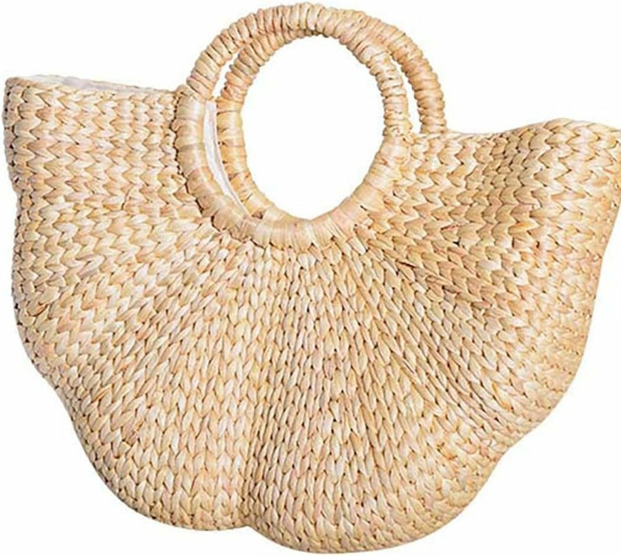 Molodo Tote Handbags | Straw Tote Bag For Women Handmade Straw Rattan Woven Handbag Summer Beach Bag Moon Shape Tote Bag Rattan Clutch Purse