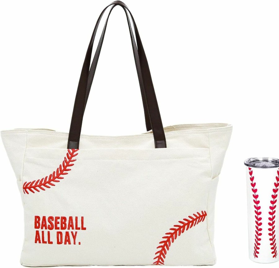 YHSHYZH Tote Handbags | Yhshyzh Baseball Tote Bag & 20 Oz Coffee Cup Tumbler Mugs Packets, Sports Mom Team Organizer Baseball Coach Accessories Baseball Theme Gifts For Women (White, X-Large)