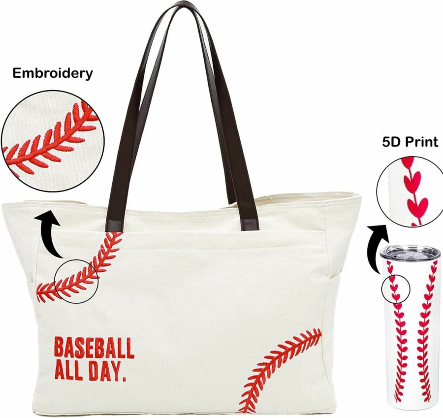 YHSHYZH Tote Handbags | Yhshyzh Baseball Tote Bag & 20 Oz Coffee Cup Tumbler Mugs Packets, Sports Mom Team Organizer Baseball Coach Accessories Baseball Theme Gifts For Women (White, X-Large)