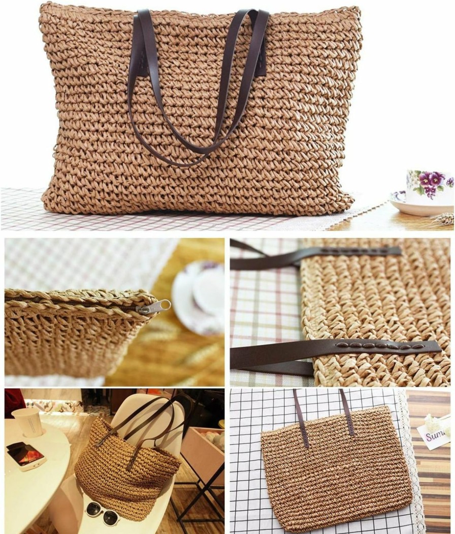 Ayliss Tote Handbags | Ayliss Women Straw Woven Tote Large Beach Handmade Weaving Shoulder Bag Purse Straw Handbag