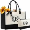 BeeGreen Tote Handbags | Beegreen Monogram Initial-Tote-Bag-For-Friends-Mom-Christmas-Large Canvas Bag With Pockets Embroidery,Cute Tote Bags With Zipper Pockets Leather Handles B