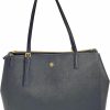 Tory Burch Tote Handbags | Tory Burch 134837 Emerson Black Saffiano Leather With Gold Hardware Women'S Large Double Zip Top Tote Bag