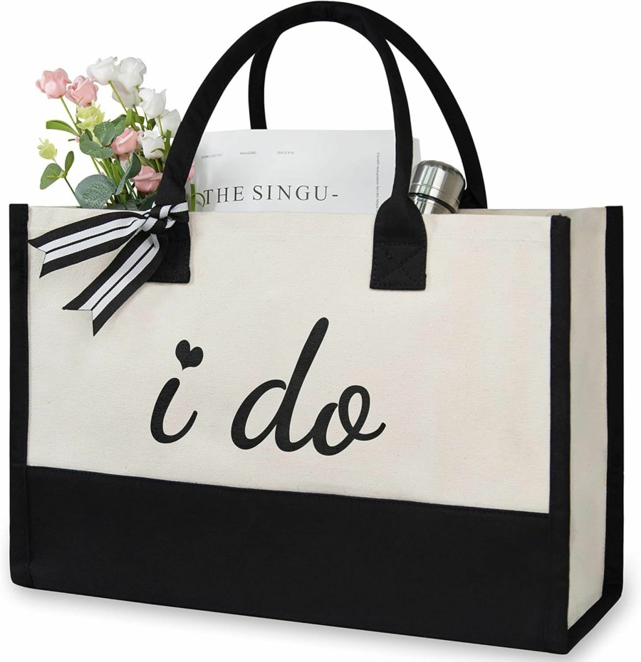 TOPDesign Tote Handbags | Topdesign Canvas Tote Bag For Bride, Personalized Bride Gifts For Wedding Bridal Shower Bachelorette Party Engagement Honeymoon, Bridal Accessories Newlyweds Present