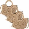 Oudain Tote Handbags | Oudain 3 Pcs Semi Circle Rattan Straw Bag Straw Purses For Women Summer Beach Mini Tote Bag Hand Woven Crossbody Small Handbag Top Handle Wicker Clutch Bag