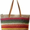 QZUnique Tote Handbags | Qzunique Straw Rainbow Handbags Women'S Cotton Crochet Hand-Woven Tote Bag Top Handle Casual Shoulder Messenger Portable Bag