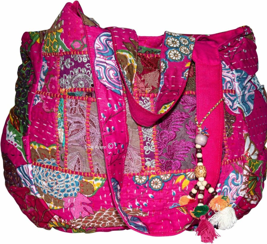 Tribe Azure Fair Trade Tote Handbags | Tribeazure Large Fashion Pink Canvas Shoulder Bag Handbag Unique Tote Quilt Vintage Beach Travel Summer