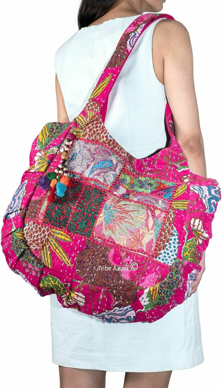 Tribe Azure Fair Trade Tote Handbags | Tribeazure Large Fashion Pink Canvas Shoulder Bag Handbag Unique Tote Quilt Vintage Beach Travel Summer