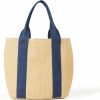 The Drop Tote Handbags | The Drop Women'S Tracy Large Canvas Detail Straw Tote, Natural Straw/Denim, One Size