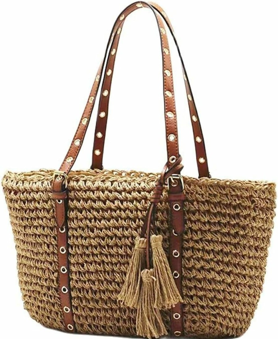 JI YA LI Tote Handbags | Handwoven Vintage Straw Purse For Women Summer Straw Beach Bag Casual Handbag Sea Tote Basket Rattan Vacation Bag With Tassel