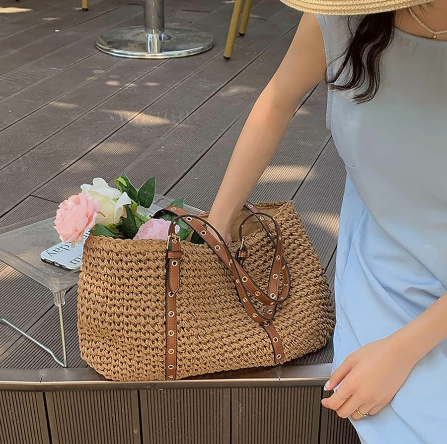 JI YA LI Tote Handbags | Handwoven Vintage Straw Purse For Women Summer Straw Beach Bag Casual Handbag Sea Tote Basket Rattan Vacation Bag With Tassel