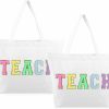 Dripykiaa Tote Handbags | Dripykiaa Teacher Appreciation Gifts Teacher Gifts Tote Bag Canvas Chenille Letter Patches With Zipper Pocket