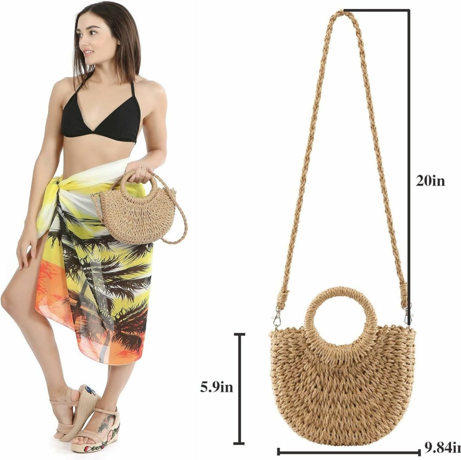 Ayliss Tote Handbags | Ayliss Women Straw Handbag Mini Summer Beach Rattan Tote Bag Crossbody Shoulder Top Handle Handbag Handmade Purse Clutch Bag