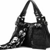 Polade Tote Handbags | Women Skull Tote Bag Revit Studded Handbag Pu Leather Purse And Wallet