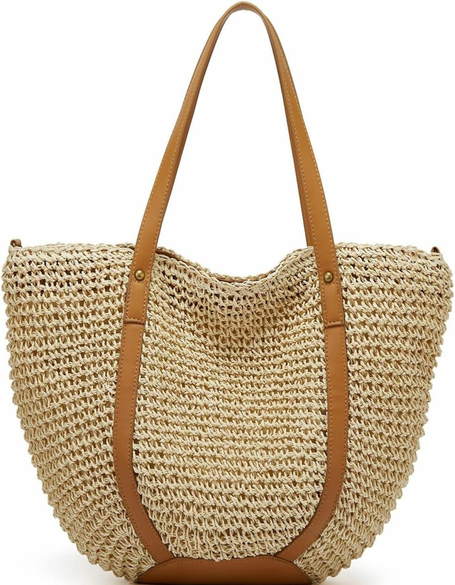 Caistre Tote Handbags | Summer Casual Straw Tote Bag Large Capacity Woven Shoulder Handbag For Summer Beach Vocation