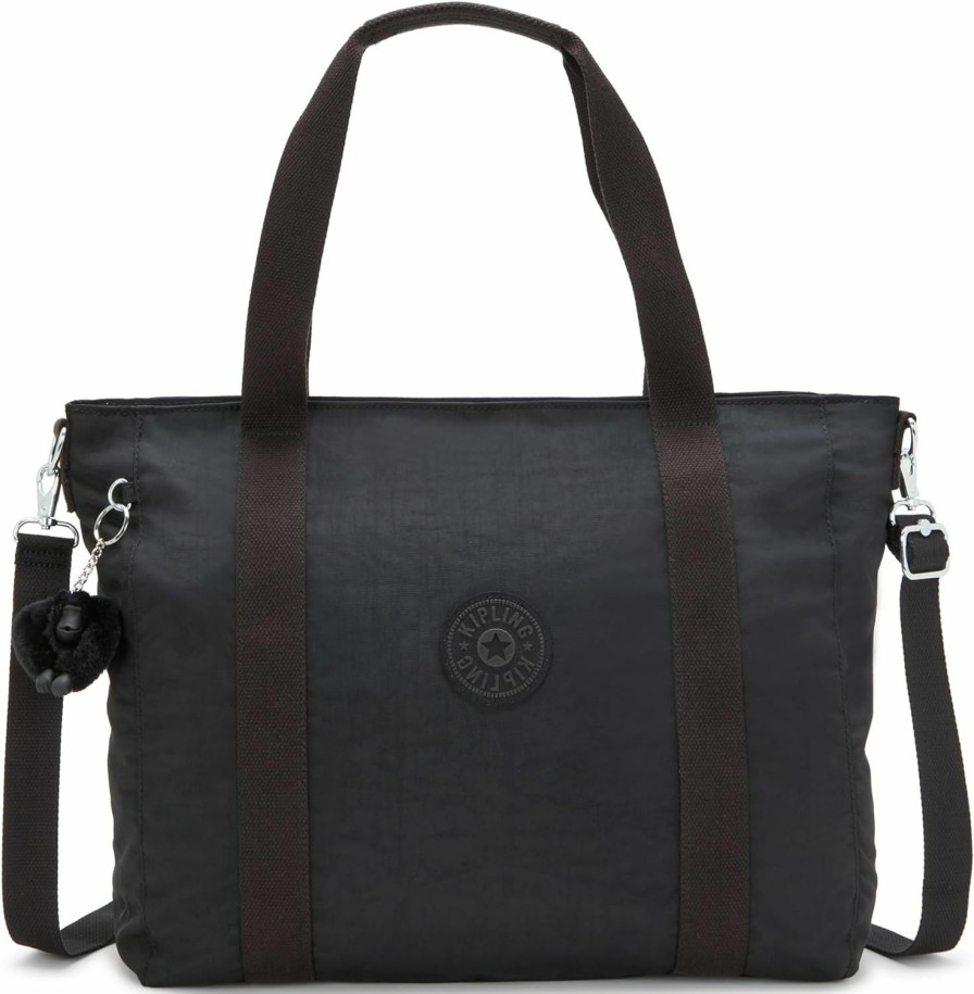 Kipling Tote Handbags | Kipling Women'S Asseni Tote, Lightweight Everyday Purse, Nylon Shoulder Bag, Black Noir