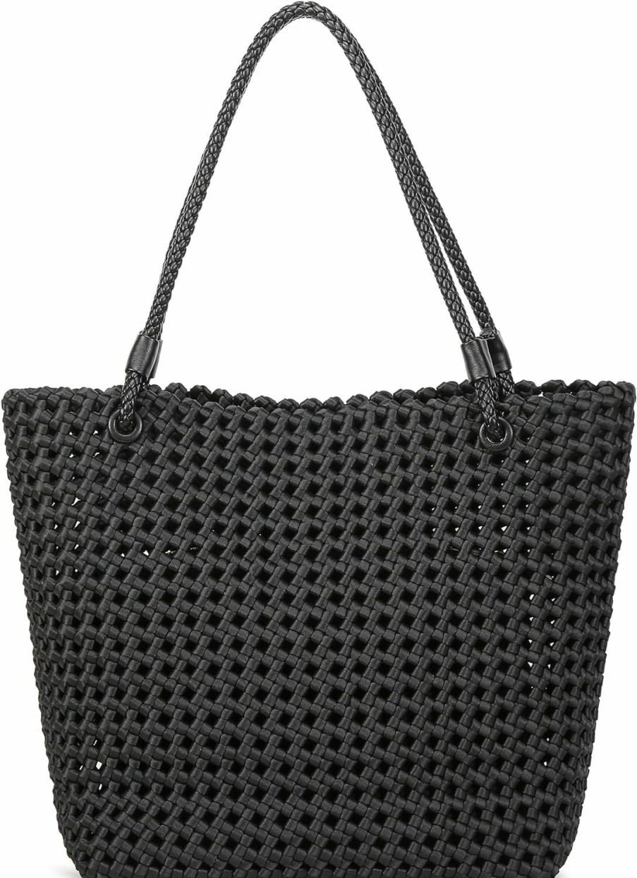 NOBLIFE Tote Handbags | Noblife Woven Bag For Women, Travel Tote Bag Large Hollow Summer Beach Soft Satin Leather Hand-Woven Handbag Purse Bag