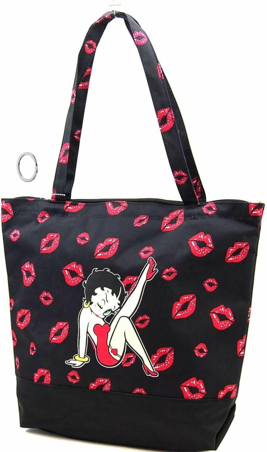 Betty Boop Tote Handbags | Betty Boop Canvas Shopping Bag With Coin Purse And Key Ring (Black)