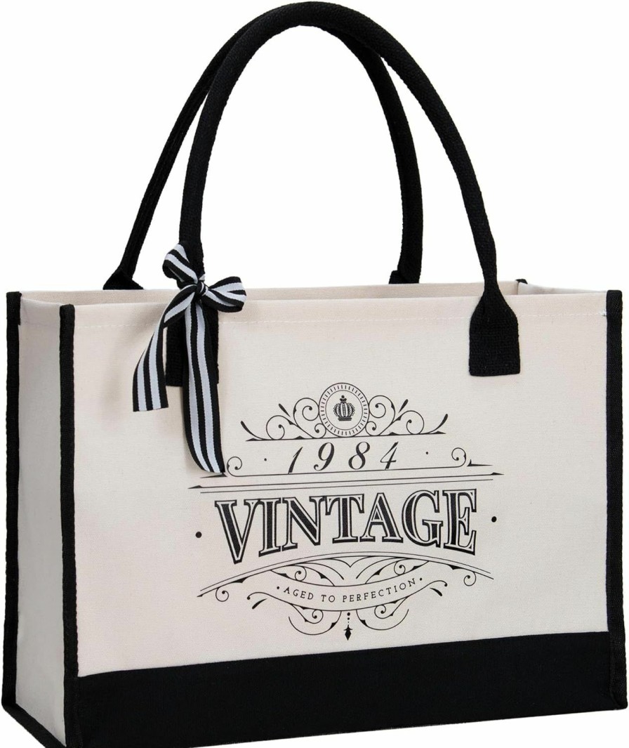 Crisky Tote Handbags | Crisky 40Th Birthday Gifts For Women Canvas Tote Bag Vintage 1984 Beach Bag For Wife/Sister/Mom/Aunt/Friends 40Th Birthday Gifts,17\" X 12\" X 7\"