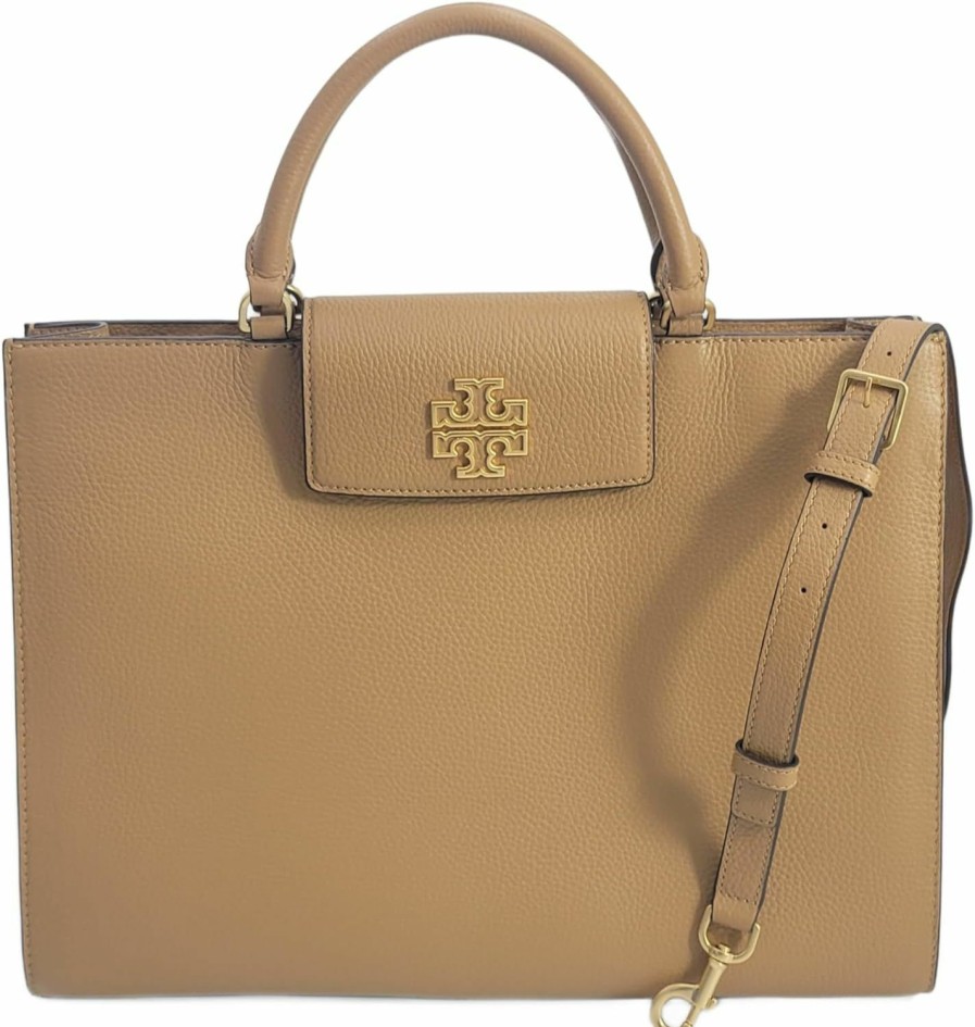 Tory Burch Tote Handbags | Tory Burch 138773 Britten Tiramisu Tan With Gold Hardware Women'S Large Tote Bag