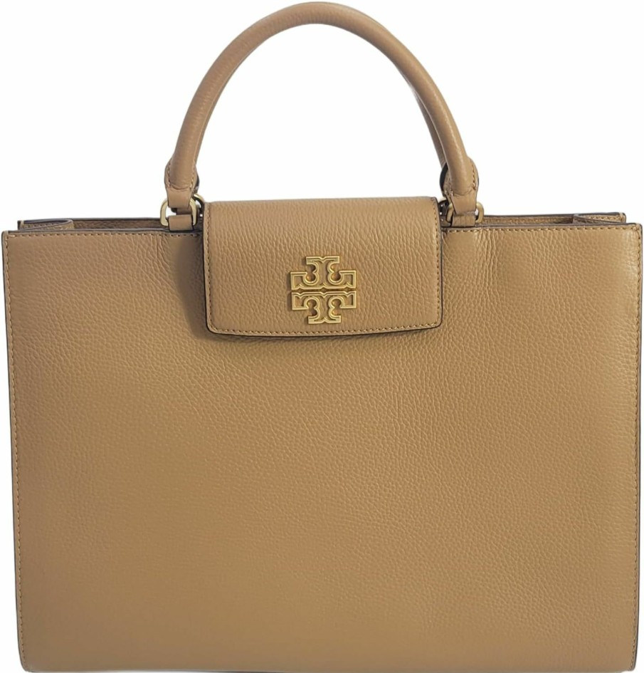 Tory Burch Tote Handbags | Tory Burch 138773 Britten Tiramisu Tan With Gold Hardware Women'S Large Tote Bag