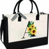 LIYACHAO Tote Handbags | Liyachao Sunflower Tote With Zipper Pocket, 13Oz Monogram Tote Bags For Women, Birthday, Christmas, Teacher Gifts, Initial Tote Bags For Women, Personalized Tote Bags For Women, Wedding Gift Bag J