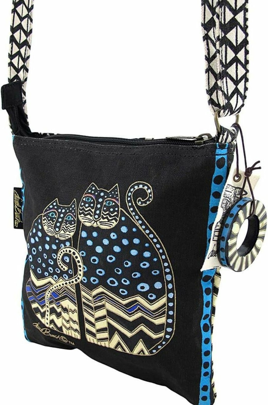 Zeckos Tote Handbags | Laurel Burch Lb4315 Crossbody Tote With Zipper Top, Spotted Cats Black