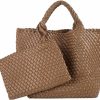 LMKIDS Tote Handbags | Woven Tote Bag, Women Macaron Soft Leather Weave Handbag Purse Wrist Bag Large Capacity Work Shopping Travel Daily