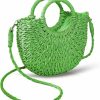 QTKJ Tote Handbags | Qtkj Mini Semi-Circle Rattan Straw Bag, Hand-Woven Women Summer Retro Beach Tote Shoulder Bag Crossbody Travel Beach Bag