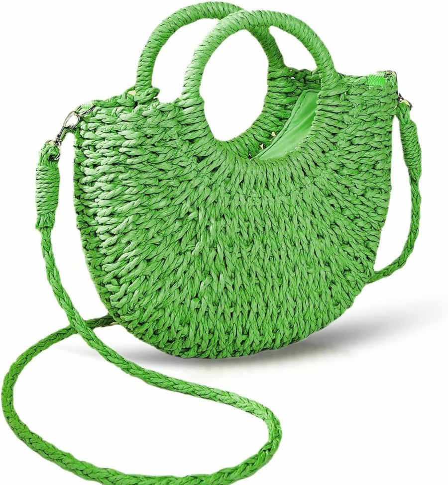 QTKJ Tote Handbags | Qtkj Mini Semi-Circle Rattan Straw Bag, Hand-Woven Women Summer Retro Beach Tote Shoulder Bag Crossbody Travel Beach Bag