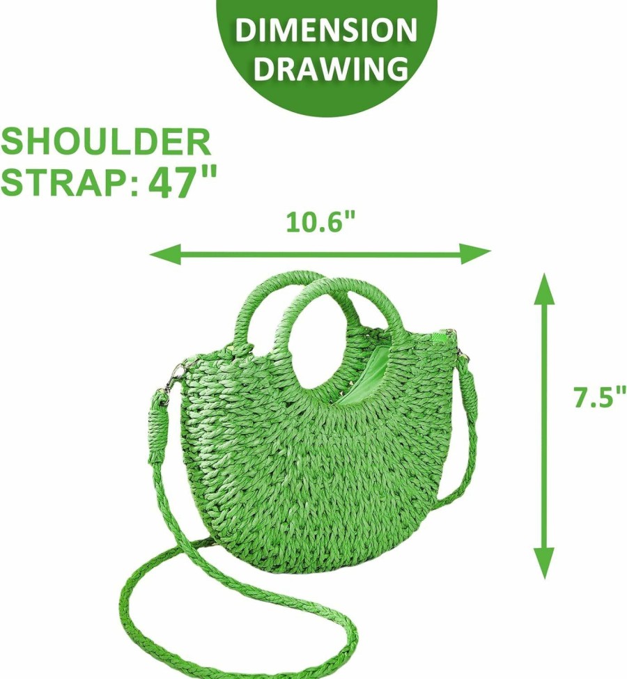 QTKJ Tote Handbags | Qtkj Mini Semi-Circle Rattan Straw Bag, Hand-Woven Women Summer Retro Beach Tote Shoulder Bag Crossbody Travel Beach Bag