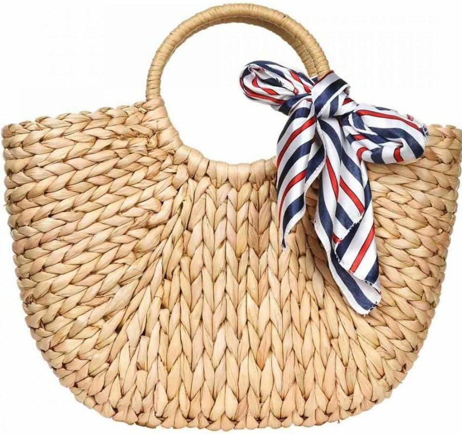 YYW Tote Handbags | Yyw Straw Bags For Women,Hand-Woven Straw Large Rattan Bag Round Handle Ring Tote Retro Summer Beach Rattan Bag