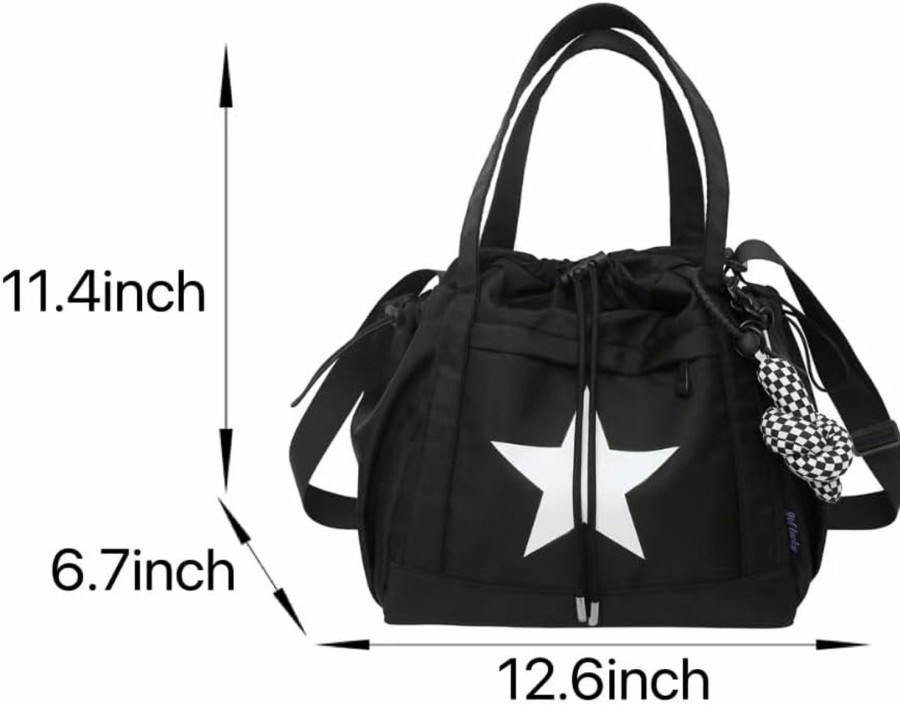 MININAI Tote Handbags | Y2K Aesthetic Crossbody Bag With Pendant Star Grunge Tote Bag Drawstring Bucket Bag Multi Pockets Shoulder Bag