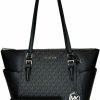 Michael Kors Tote Handbags | Michael Kors Charlotte Large Zip Tote Bundled With Matching Trifold Wallet And Purse Hook (Signature Mk Black)