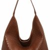 Ann Bully Tote Handbags | Ann Bully 2024 Woven Leather Shoulder Bag For Women, Woven Soft Vegan Leather Tote Bag, Large Capacity Top-Handle Hobo Bag