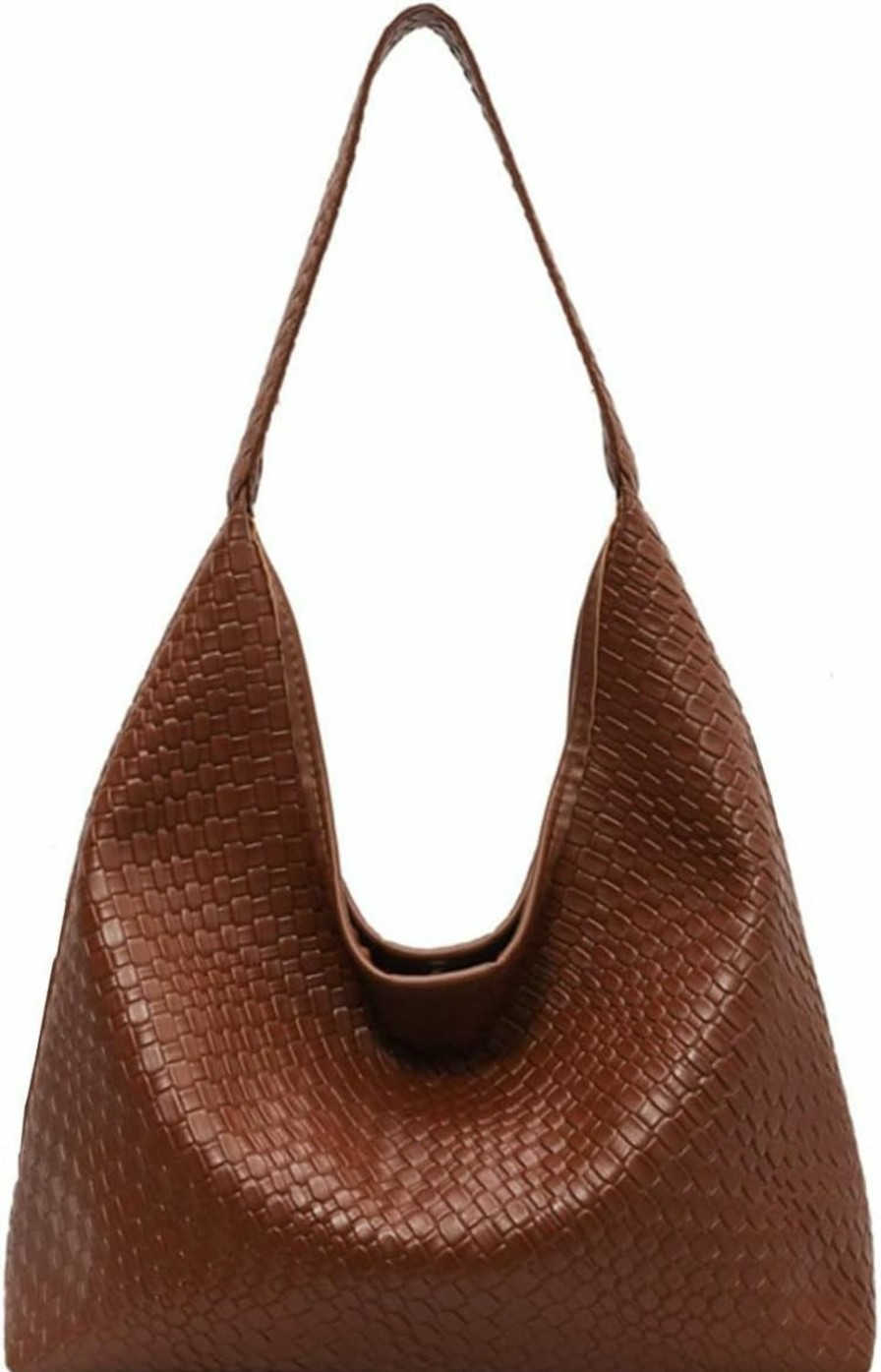 Ann Bully Tote Handbags | Ann Bully 2024 Woven Leather Shoulder Bag For Women, Woven Soft Vegan Leather Tote Bag, Large Capacity Top-Handle Hobo Bag