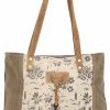 Myra Bag Tote Handbags | Myra Bag Unique Key Upcycled Canvas & Cowhide Tote Bag S-1522, Brown,