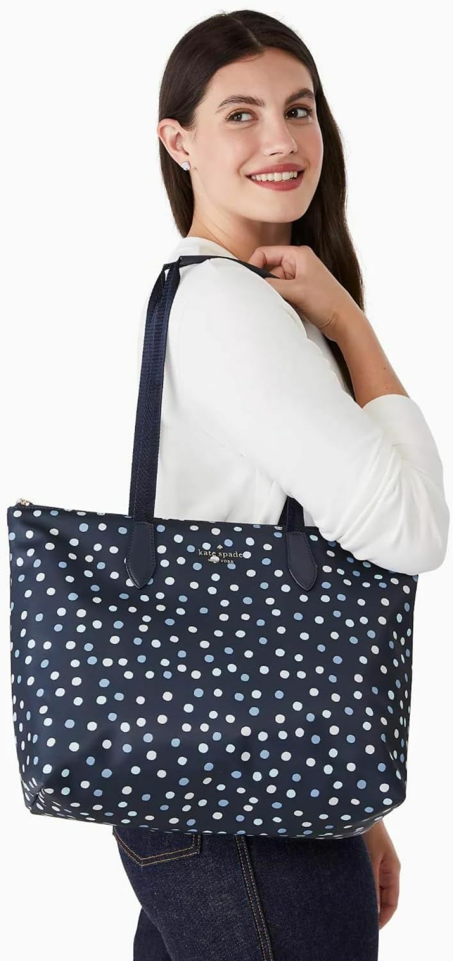 Kate Spade New York Tote Handbags | Kate Spade New York Mel Nylon Packable Tote - Blue Multi Polka Dot (Blue Multi Polka Dot)